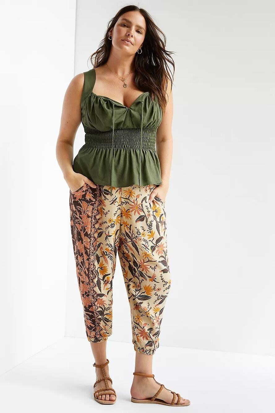 Anthropologie Smocked Balloon-Leg Pants Fall Foilage Floral Jogger Crop Style 12